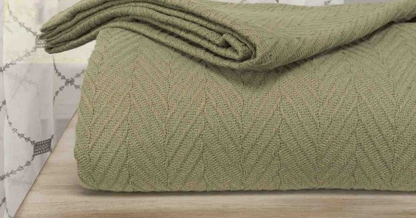 Superior 100% Cotton Thermal Blanket Oversized Throw, Woven Blanket with  Herringbone Weave Pattern, Sage, Full/Queen
