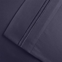 Luxurious Microfiber Wrinkle Resistant and Breathable , Solid 2-Line Embroidery, Deep Pocket, California King Bed Sheet Set  - Navy Blue - Gift Boxed