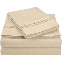 Luxor Microfiber Wrinkle Resistant and Breathable , 2-Line Embroidery, Deep Pocket, Full Bed Sheet Set  - Tan - Gift Boxed