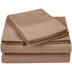 Luxor Microfiber Wrinkle Resistant and Breathable, Solid 2-Line Embroidery, Deep Pocket, King Bed Sheet Set, Taupe