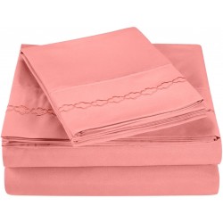 Luxor Super Soft Light Weight, Wrinkle Resistant, Deep Pocket, Queen Sheet Set, Blossom with Cloud Embroidery - Gift Boxed