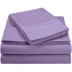 Luxor Microfiber Wrinkle Resistant and Breathable, Solid 2-Line Embroidery, Deep Pocket, California King Size Bed Sheet Set - Lilac - Gift Boxed