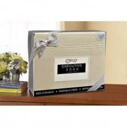 Luxor Microfiber Wrinkle Resistant and Breathable , 2-Line Embroidery, Deep Pocket, Full Bed Sheet Set  - Tan - Gift Boxed