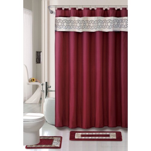 Bathroom Fabric Shower Curtain Include 12 Hooks Set Water Resistant Decor