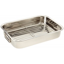 Kitchen Craft Stainless Steel Roasting Pan with Removable Rack ( LWH - 15" x 11" x 2½" inches)