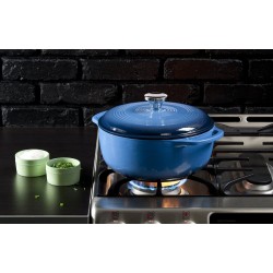 Lodge Cast Iron Enamel Dutch Oven, Blue 4.3 Liters - Oven-safe to 500 degrees F