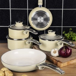 Swan Retro Cookware Pan Set Non-Stick Ceramic Coating, Aluminium, Cream, 5 Piece