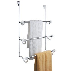 InterDesign Over-the-Shower-Door 3-Bar Towel Rack, White and Chrome