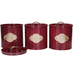 KitchenCraft Tea, Coffee and Sugar Canisters Set of 3, 1 Litre,  Burgundy