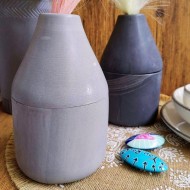 Undugu Bottle Shape Handcrafted Soapstone Flower Statement Vase, Grey Stone 