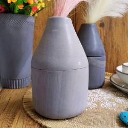 Undugu Bottle Shape Handcrafted Soapstone Flower Statement Vase, Grey Stone 