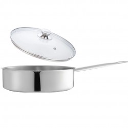 Al-Ahram Stainless Steel Sauteuse with Riveted Handles & Glass Lid - Bombee Design, 24 cm/1.25Litres