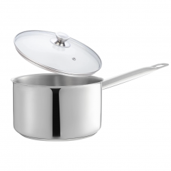 Al-Ahram Stainless Steel Saucepan with Rivets Handles & Glass Lid, 20 cm/3.3 Litres - Extreme Design