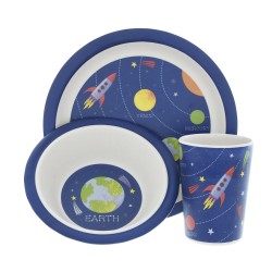 Dunelm Kids Space Dinner set White- Blue and Green - Made of Bamboo