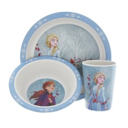 Dunelm Kids Disney Frozen Dinner Set Blue- White and Purple - Made Of Bamboo