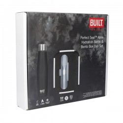 BUILT Apex Insulated Water Bottle and Bento Lunch GIFT BOX SET, Black