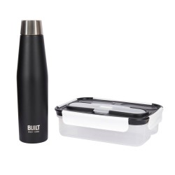 BUILT Apex Insulated Water Bottle and Bento Lunch GIFT BOX SET, Black