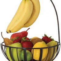 Gourmet Basics by Mikasa 5147846 French Countryside Metal Fruit Basket with Banana Hook 12 Glossy Black 