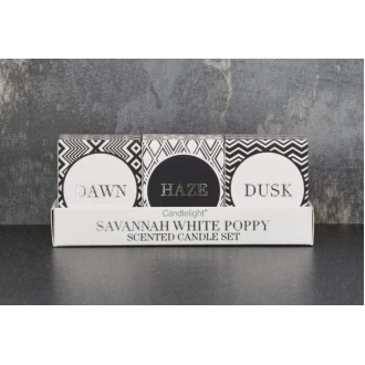 Candlelight Africa Set of 3 Mini Votive Candles in Gift Box, Savannah White Poppy Scent