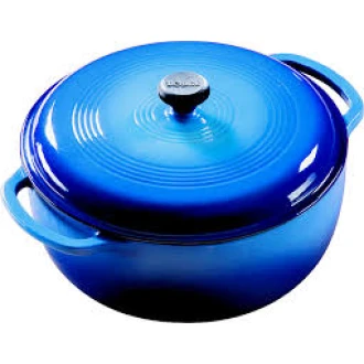 Lodge Enameled Cast Iron Dutch Oven, Blue, 5.6 Liters - Oven Safe to 500 degrees F