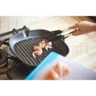 Kitchen Craft Ribbed Square Induction-Safe Cast Iron Griddle Pan, 23 cm (9")