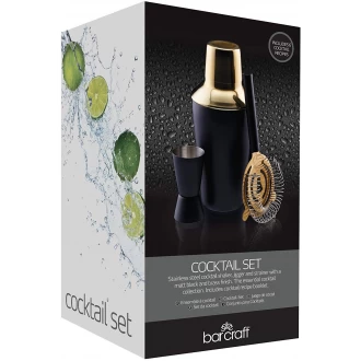 BarCraft Luxury Stainless Steel Cocktail Making Kit - Brass Finish (3-Piece Gift Set)