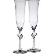Stolzle L'Amour Sparkling Crystal Wine Flutes with Satin hearts, 175ml SET of 2 Gift Boxed Glasses (Made in Germany)
