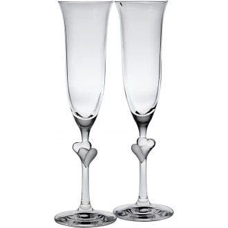 Stolzle L'Amour Sparkling Crystal Wine Flutes with Satin hearts, 175ml SET of 2 Gift Boxed Glasses (Made in Germany)