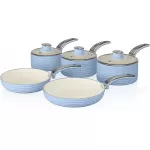 Swan Retro Pan Set with Easy Clean Non-Stick Ceramic Coating, Aluminium, Blue, 5 Piece