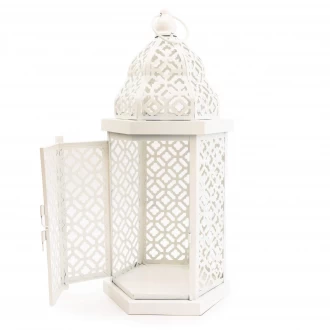 Candlelight Large Rustic Cut Out Metal Lantern, Cream  - 44.5cm Height