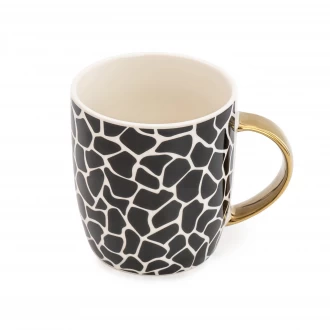 Candlelight Animal Luxe Barrel Mug with Giraffe Print with Gold Handle