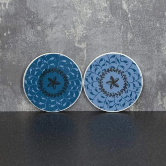 Candlelight Bohemian Assorted Ceramic Coasters, Blue and Gold 10cm  - set of 2
