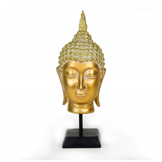 Candlelight Buddha Head Ornament on Stand Gold 24cm