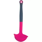 Colourworks Multi Soup Ladle / Strainer Spoon, Silicone, Raspberry, 27 cm