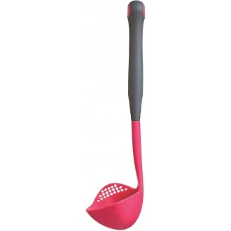 Colourworks Multi Soup Ladle / Strainer Spoon, Silicone, Raspberry, 27 cm