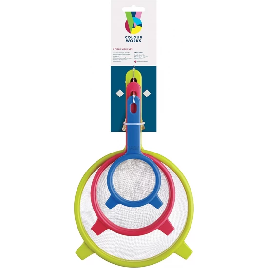 Colourworks Stainless Steel Fine Mesh Round Sieve Set, 18 cm. 12.5 cm, 8 cm, Multicoloured, CWSTRAINSET Shop quality Colourworks Stainless Steel Fine Mesh Round Sieve Set, 18 cm. 12.5 cm, 8 cm, Multicoloured in Kenya from vituzote.com Shop in-store or online and get countrywide delivery!
