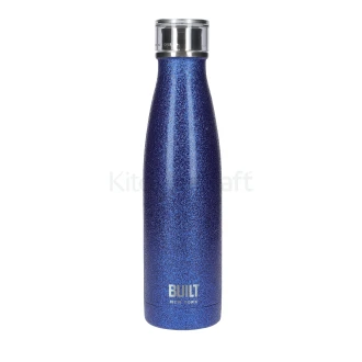 BUILT Perfect Seal Insulated Stainless Steel Water Bottle/Thermal Flask with Leakproof Cap, 500ml, Blue Glitter