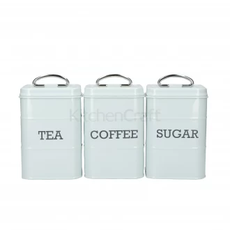 Living Nostalgia Tea/Coffee/Sugar Canisters in Gift Box, Steel, Vintage Blue