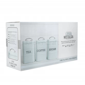 Living Nostalgia Tea/Coffee/Sugar Canisters in Gift Box, Steel, Vintage Blue