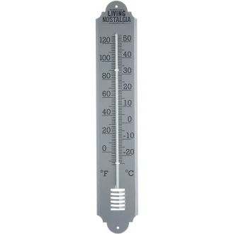 Living Nostalgia 50 cm Outdoor Metal Wall Thermometer, Grey
