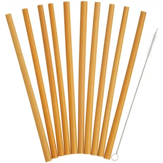 Natural Elements Reusable Straws, 10 Piece Bamboo Straw Set with Cleaning Brush, 19cm