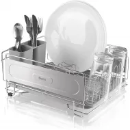 Swan Dish Rack, Rust Resistant Dish Drainer with Anti Slip Feet and Drip Tray, Chrome