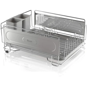 Swan Dish Rack, Rust Resistant Dish Drainer with Anti Slip Feet and Drip Tray, Chrome