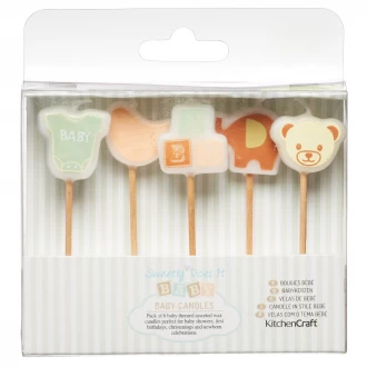Sweetly Does It Wax Baby Themed Birthday Cake Candles -  6 Pieces, Wood, Multi-Colour