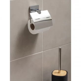 Tatay Roll Holder with cover with 3M Adhesive Fixing System, chrome-plated ( No Holes, Easy & Quick Install)