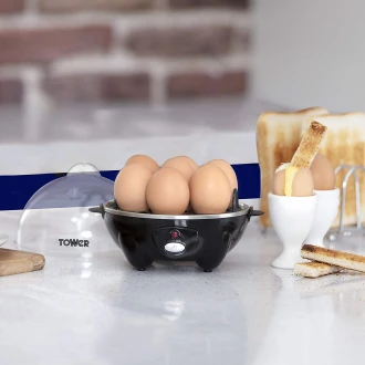 Tower Egg Boiler, Poacher and Omelette Maker with Steamer 360 W, Black