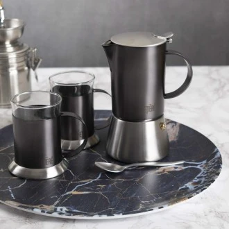 Creative Tops 'Navy Marble' Round Melamine Serving Tray with Decorative Print, 36 cm (14") - Navy Blue