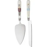 Kitchen Craft Cake Knife and Server Set with Decorative Christmas Handles, Stainless Steel