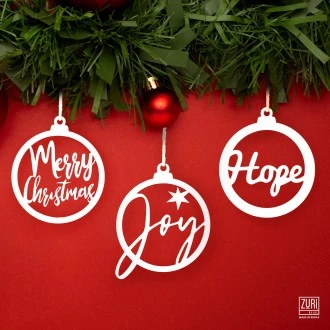 Zuri Christmas Ornaments - Set of 3 ( Merry XMAS, Joy, Hope ) - Made in Kenya