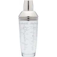BarCraft Easy Glass Cocktail Shaker with Printed Recipes, 700 ml